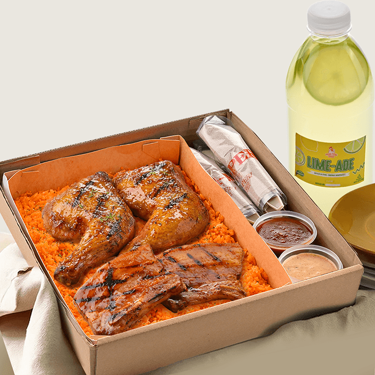 GVF Chicken, Pork Belly, Rice & Drink